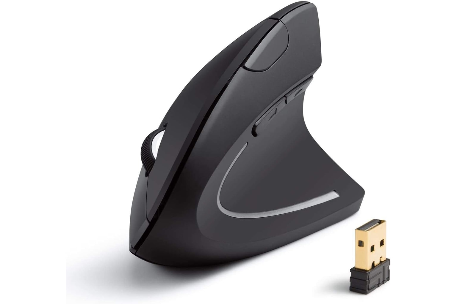Anker 2.4G Wireless Vertical Ergonomic Optical Mouse in black with USB receiver