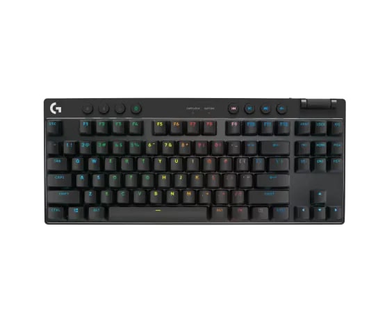 Logitech G Pro X TKL Lightspeed wireless mechanical gaming keyboard in black, front product shot