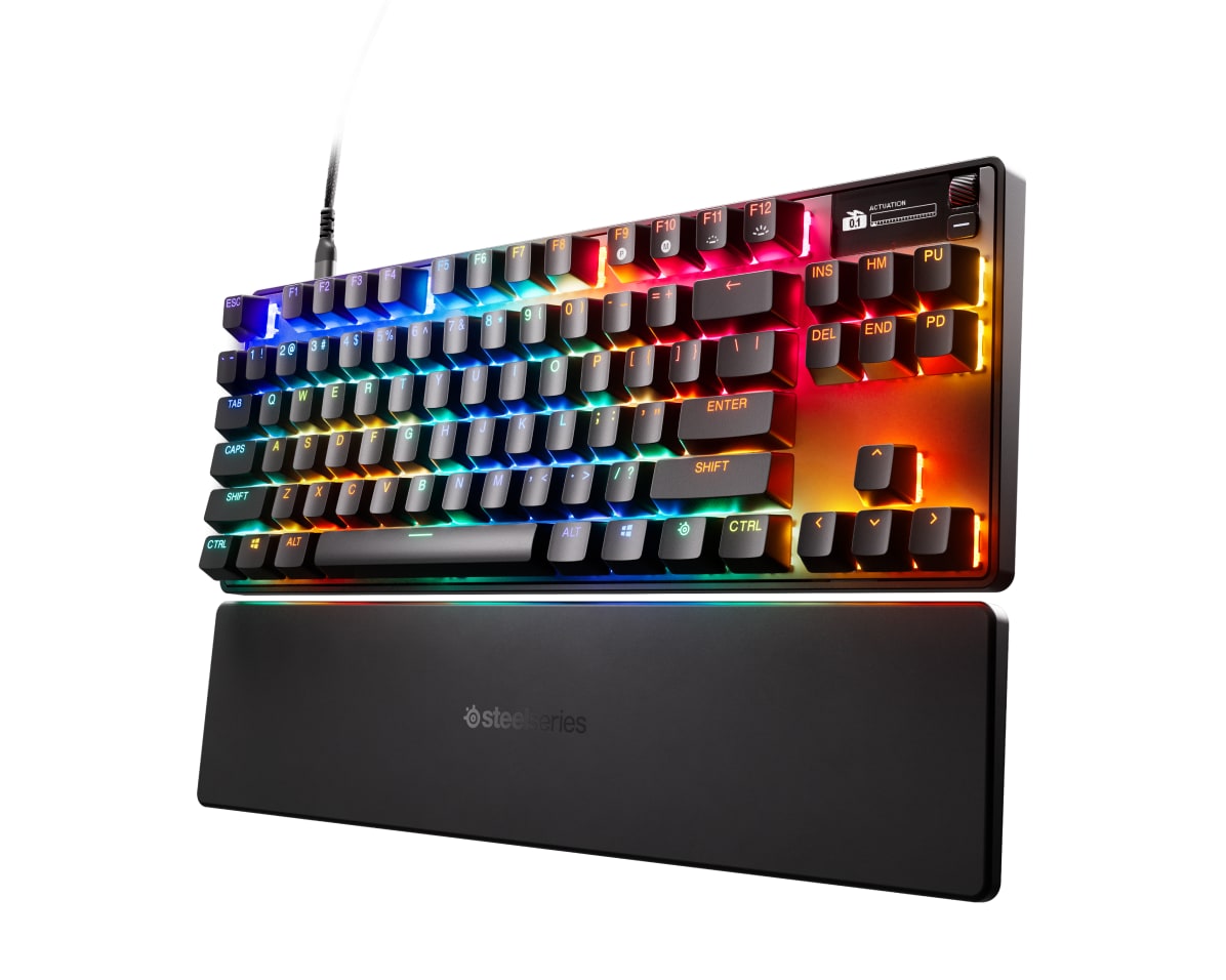 SteelSeries Apex Pro TKL Gen 3 wired mechanical keyboard in black, front angled product view