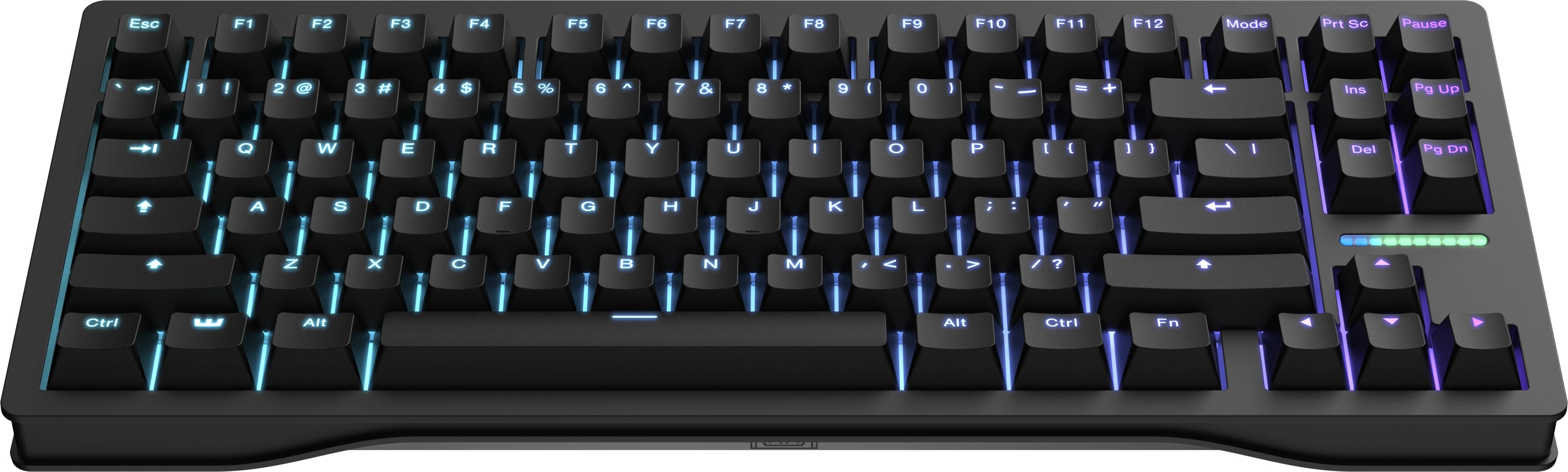 Front view of the Wooting 80HE mechanical keyboard.