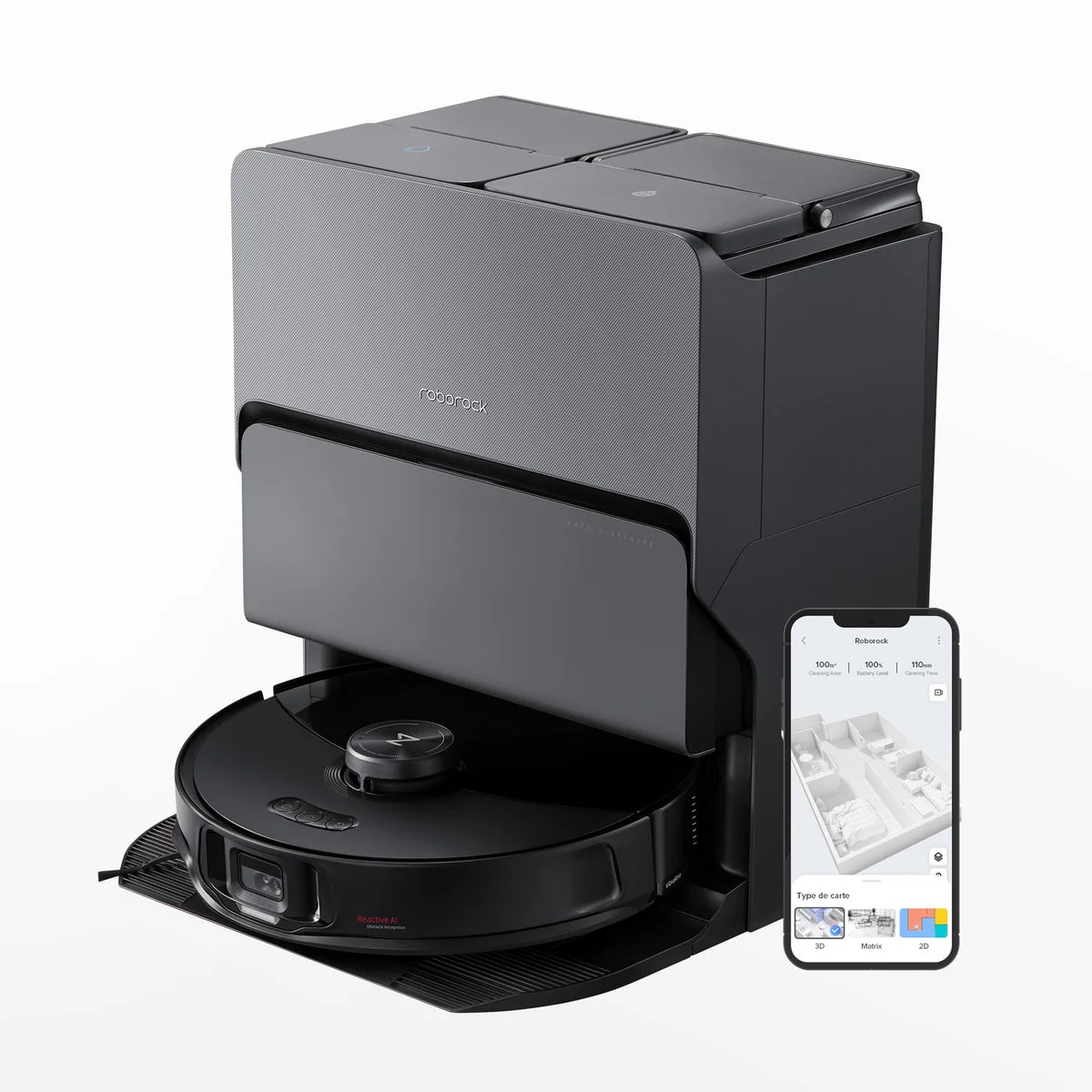 Roborock S8 MaxV Ultra robot vacuum with dock, official front product image