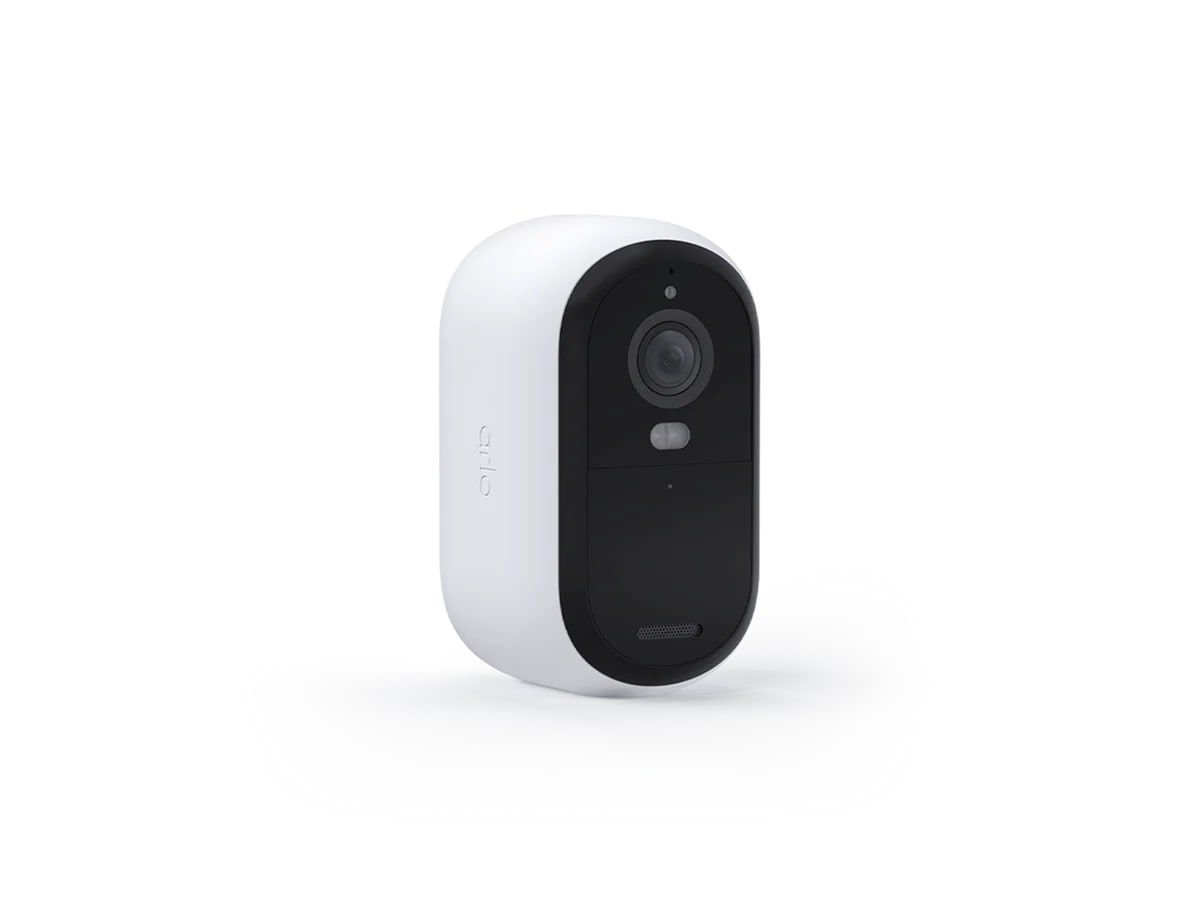 Arlo Essential 2K Outdoor 2nd Gen white security camera facing right
