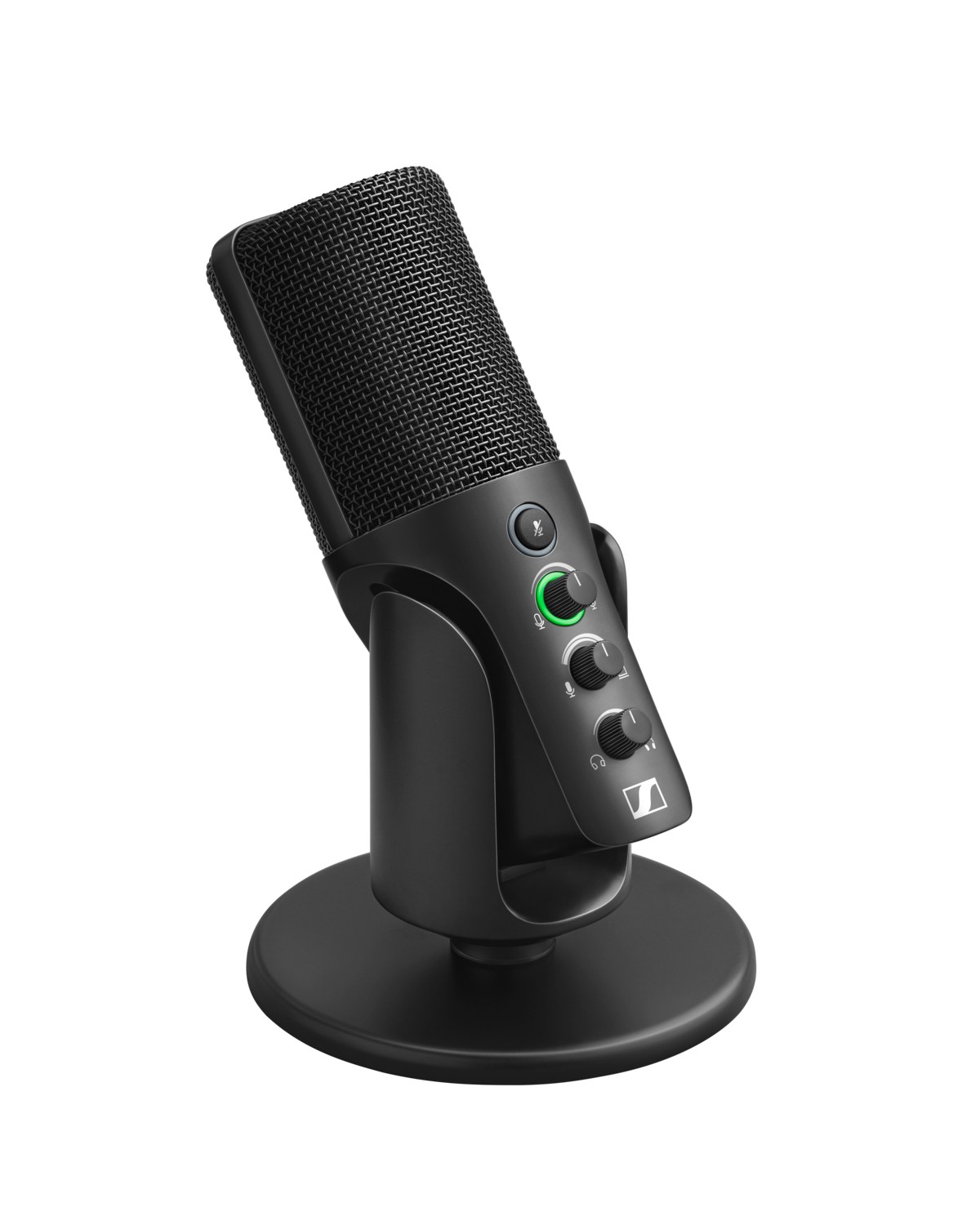 Sennheiser Profile USB Microphone on its desktop table stand, front hero view