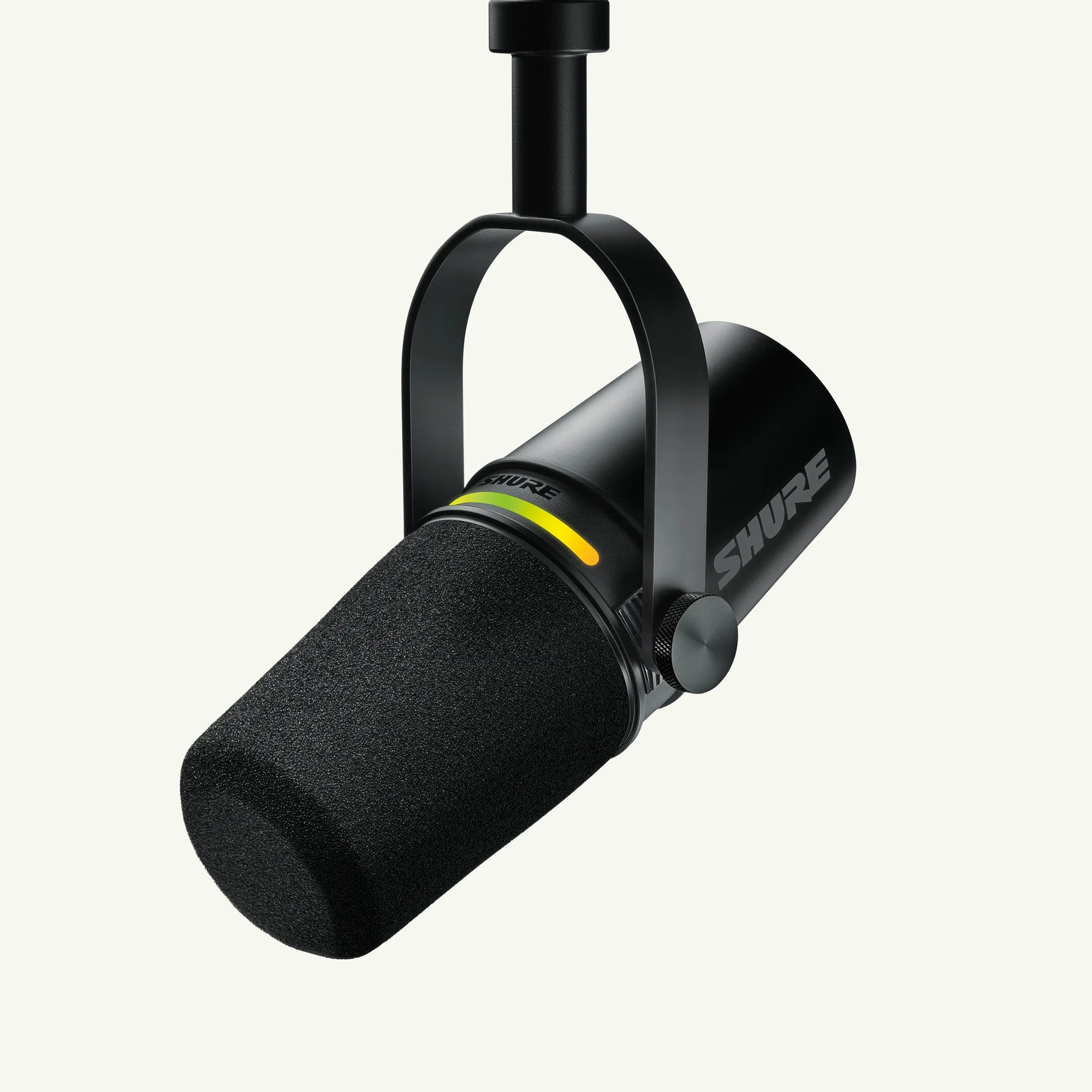 Shure MV7+ black USB/XLR podcast microphone angled product image